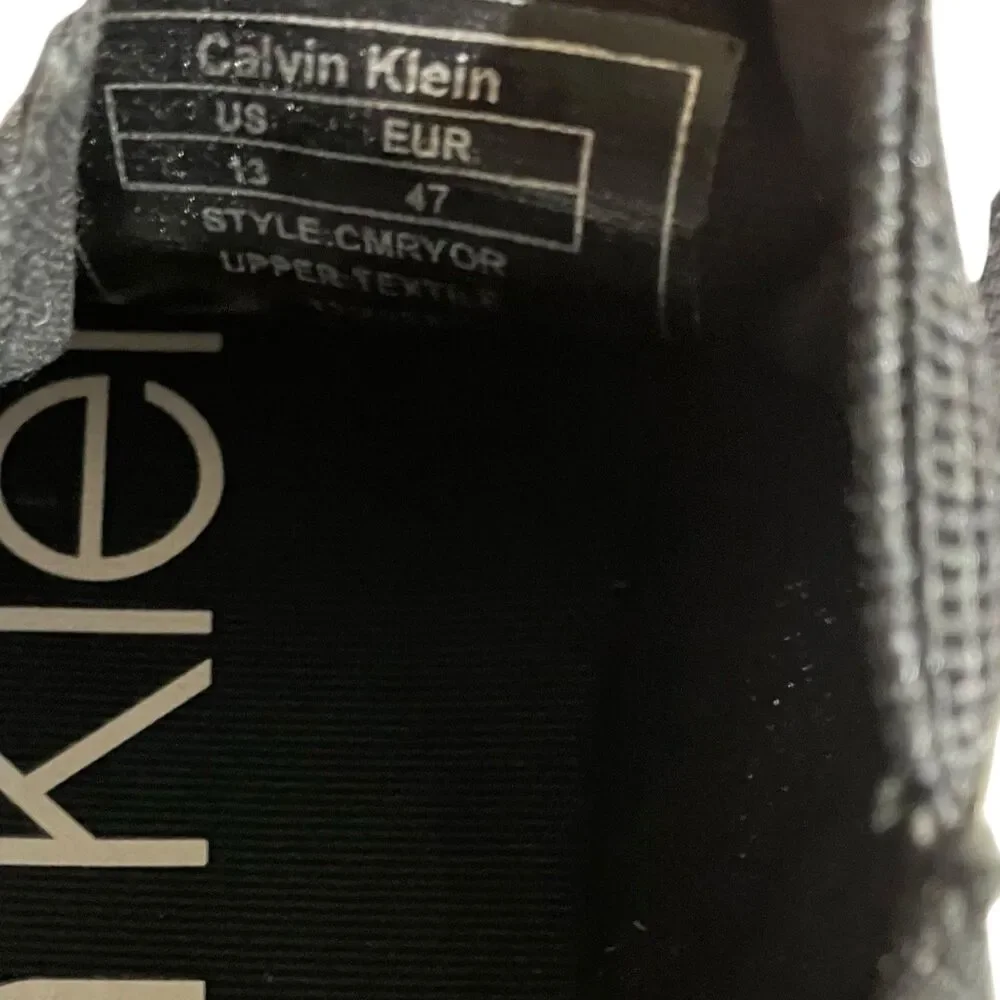 Calvin Klein Slip On Sneakers Mens 13 White Canvas Logo Casual‎ Shoes Coastal